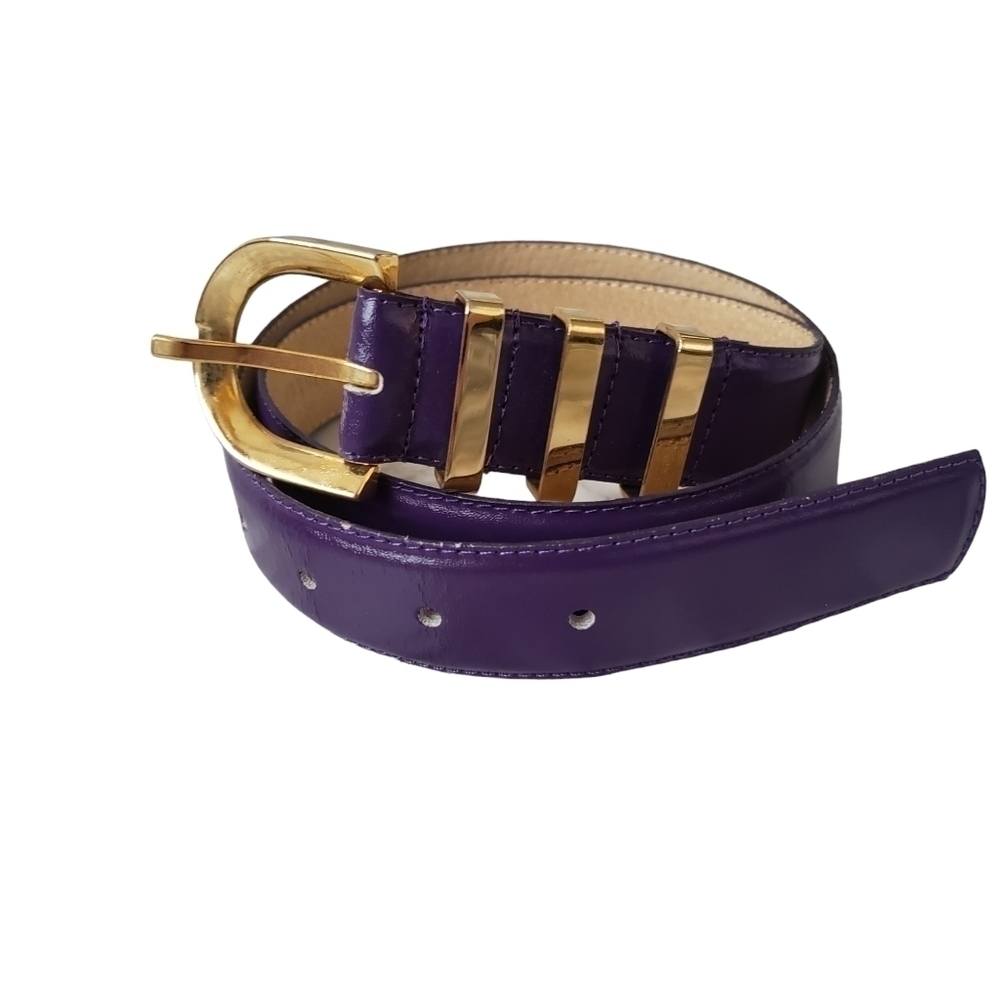 Vintage Town & Country Purple Leather Gold Hardware Belt
